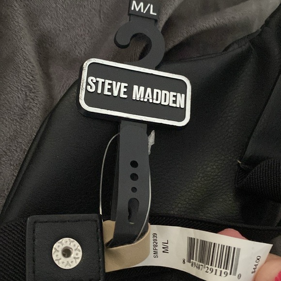 Steve Madden faux black leather belt bag with gold and faux pearl beading - Picture 3 of 6